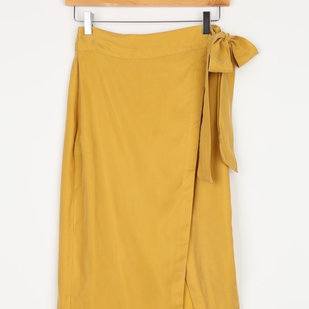 Lulus Wrap Midi Skirt Mustard - Size XS